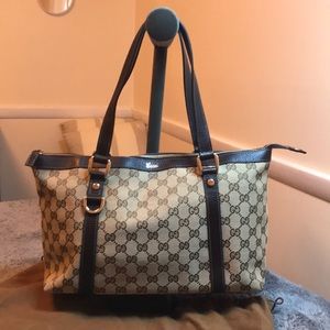 Gucci Brown Monogram GG Web Nylon Leather Bag